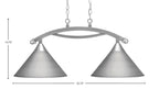 Bow Two Light Island Pendant in Brushed Nickel with Brushed Nickel Cone Metal Shades Shade