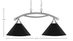 Bow Two Light Island Pendant in Brushed Nickel with Matte Black Cone Metal Shades Shade