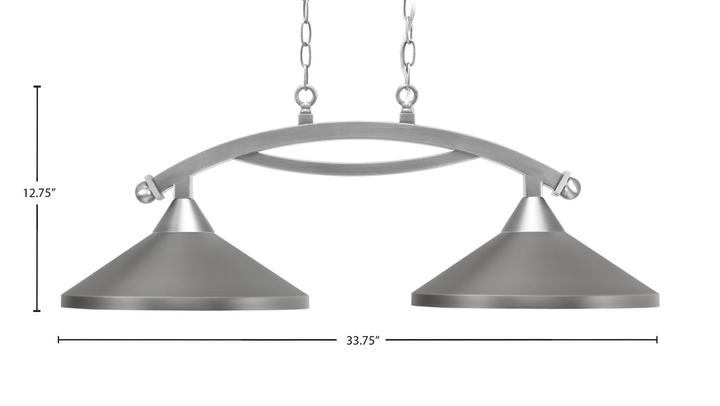 Bow Two Light Island Pendant in Brushed Nickel with Graphite Cone Metal Shades Shade