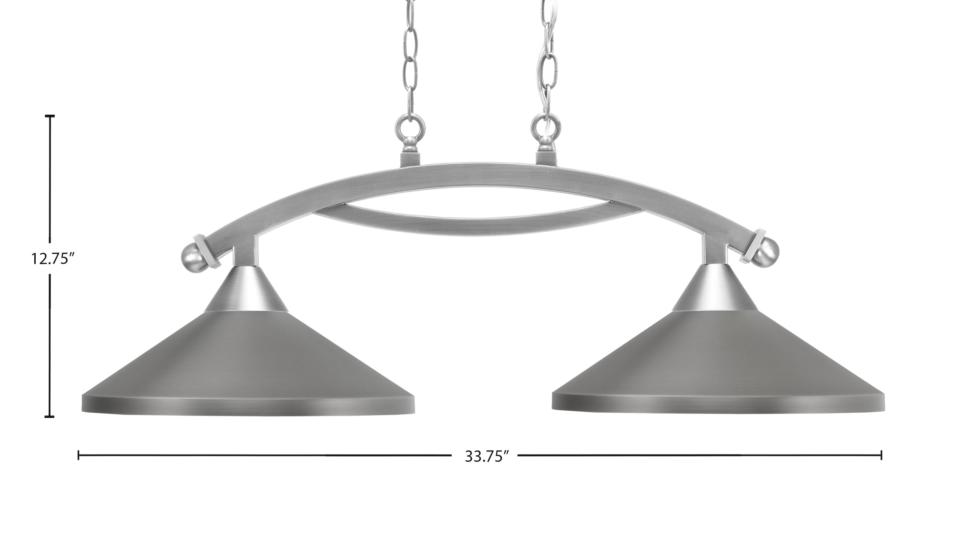 Bow Two Light Island Pendant in Brushed Nickel with Graphite Cone Metal Shades Shade