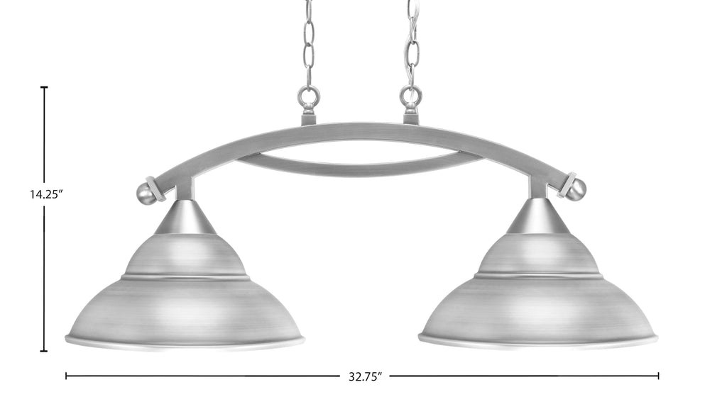 Bow Two Light Island Pendant in Brushed Nickel with 13" Brushed Nickel Double Bubble Metal Shade Shade