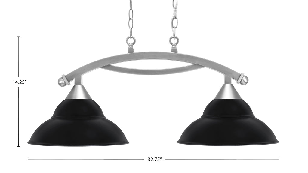 Bow Two Light Island Pendant in Brushed Nickel with Matte Black Double Bubble Metal Shades Shade