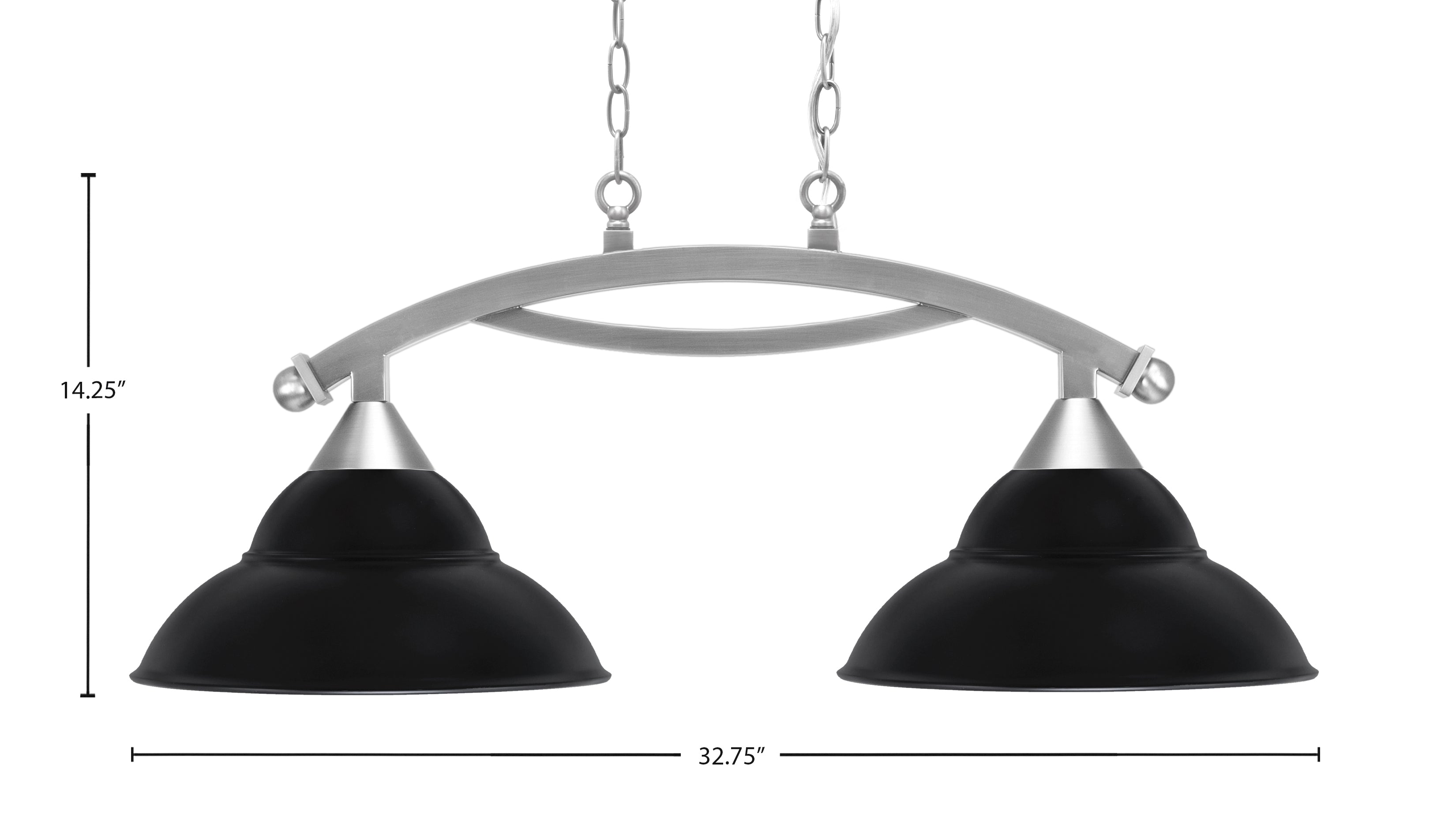 Bow Two Light Island Pendant in Brushed Nickel with Matte Black Double Bubble Metal Shades Shade
