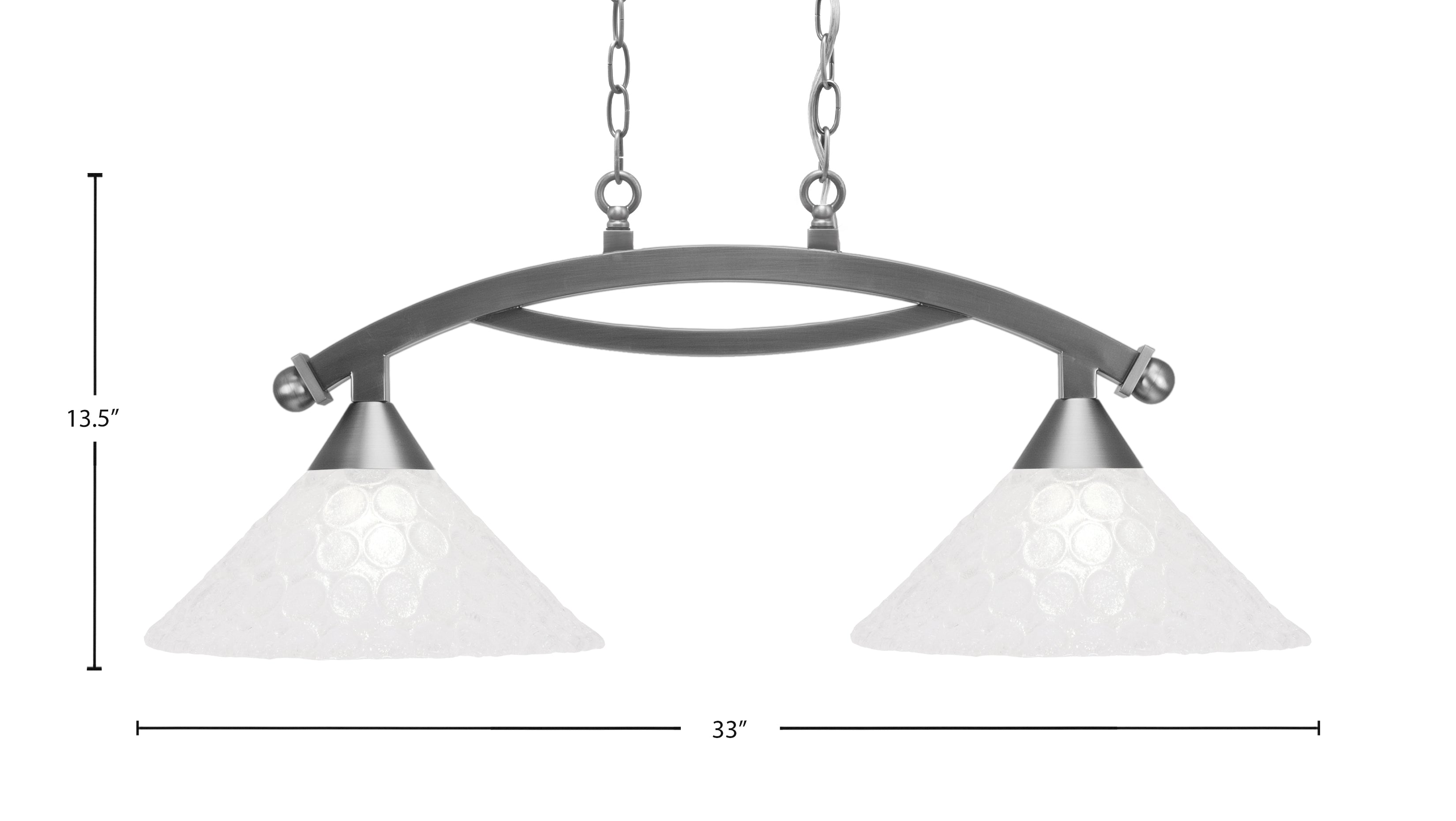 Bow Two Light Island Pendant in Brushed Nickel with 12" Italian Bubble Shade