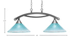 Bow Two Light Island Pendant in Brushed Nickel with 12" Teal Crystal Shade