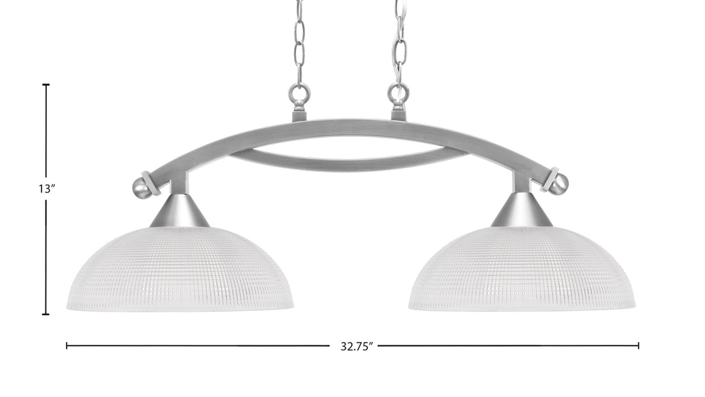 Bow Two Light Island Pendant in Brushed Nickel with Clear Ribbed Shade