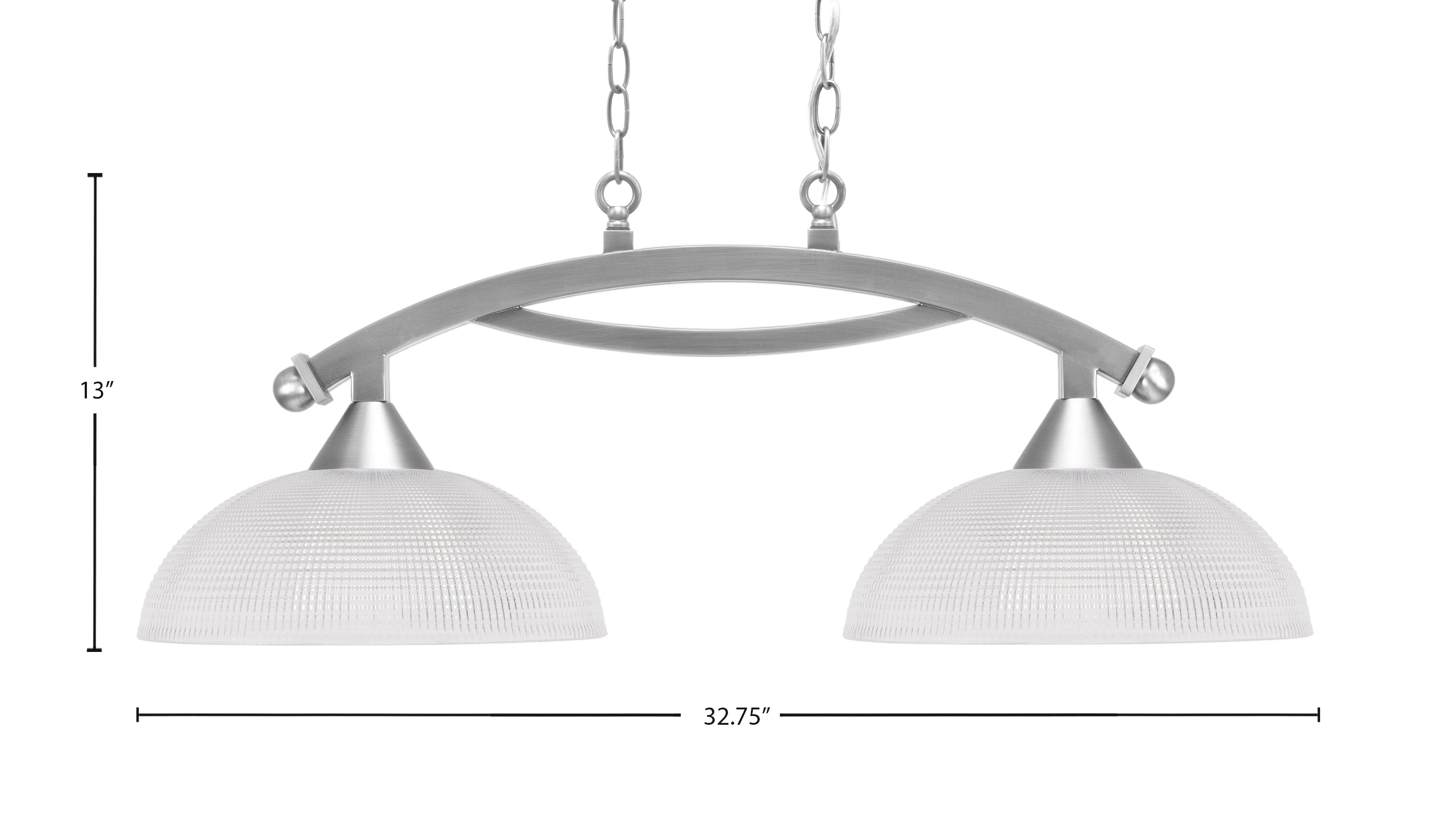 Bow Two Light Island Pendant in Brushed Nickel with Clear Ribbed Shade