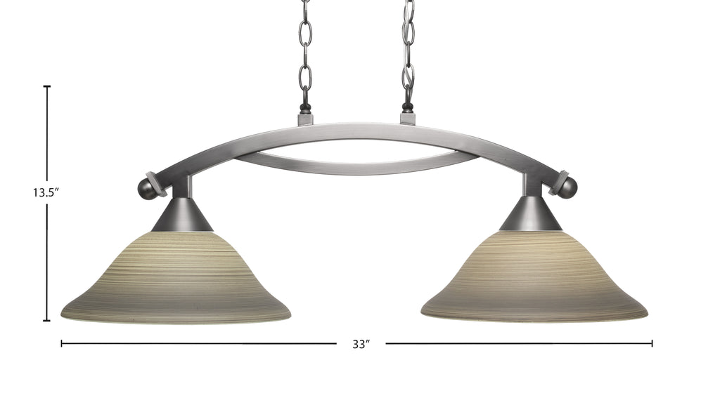 Bow Two Light Island Pendant in Brushed Nickel with 12" Gray Linen Shade