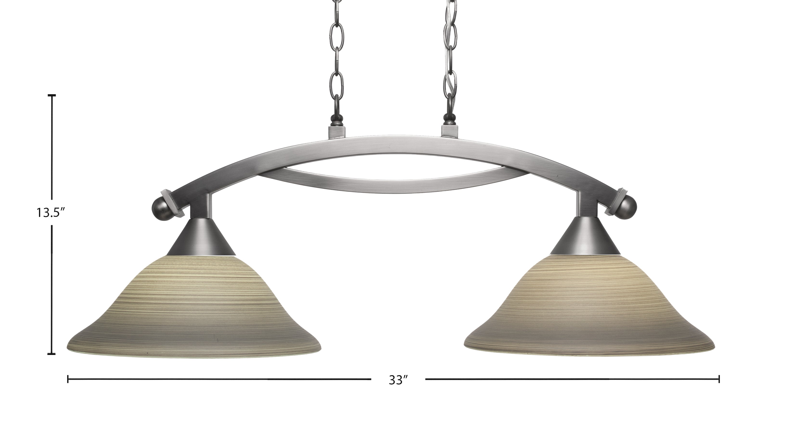 Bow Two Light Island Pendant in Brushed Nickel with 12" Gray Linen Shade