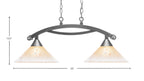 Bow Two Light Island Pendant in Brushed Nickel with 12" Amber Crystal Shade