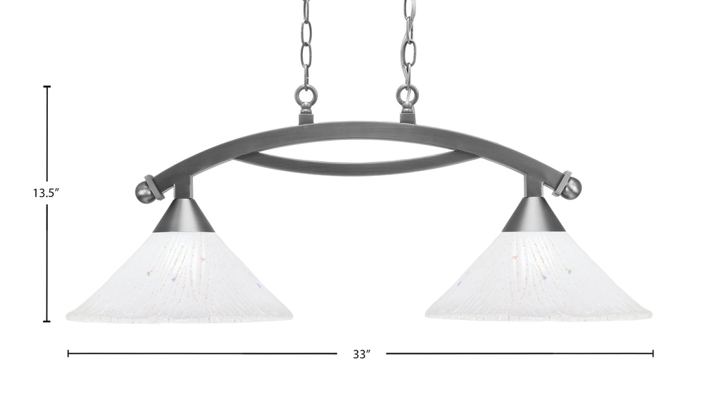 Bow Two Light Island Pendant in Brushed Nickel with 12" Frosted Crystal Shade