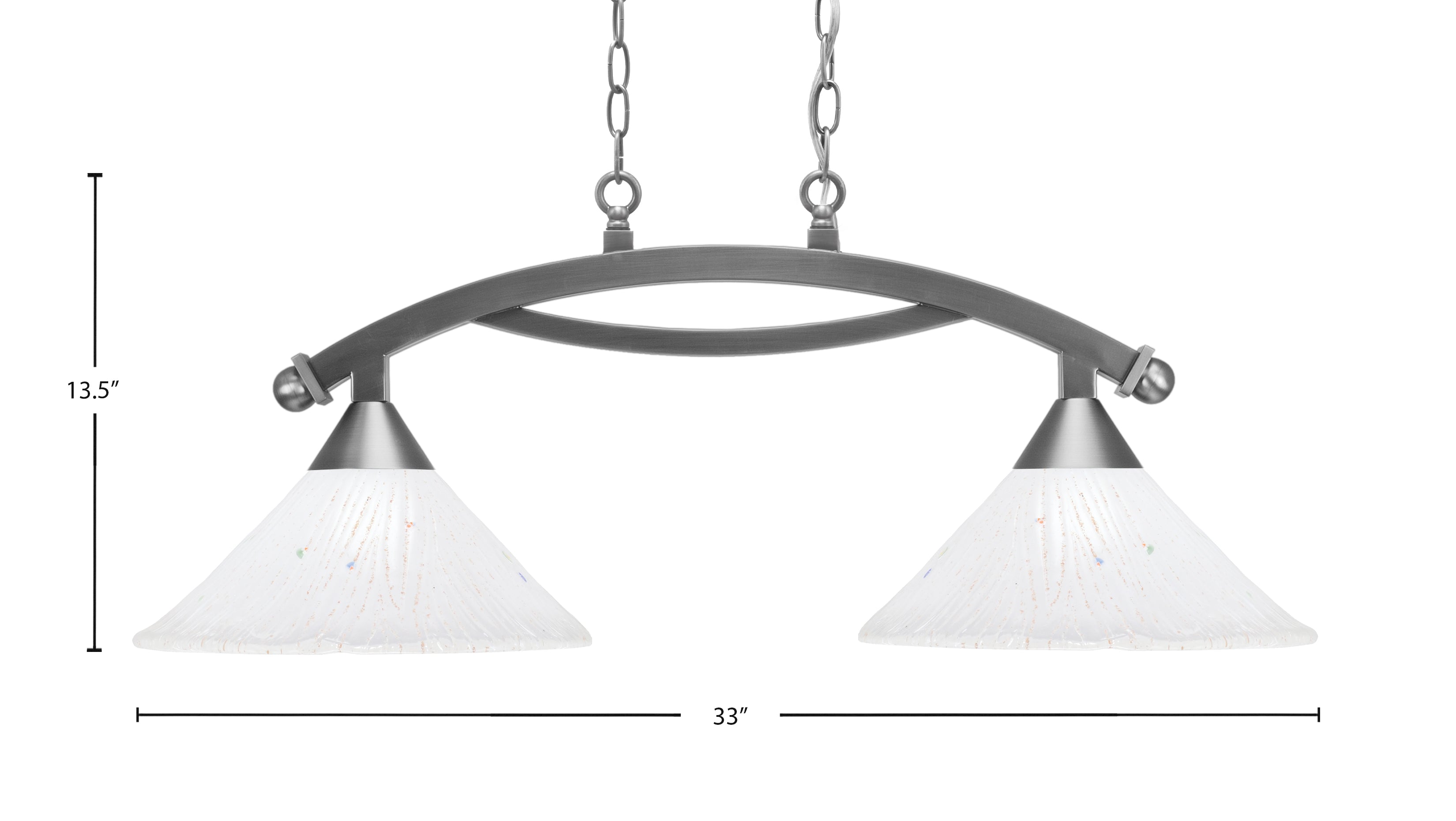 Bow Two Light Island Pendant in Brushed Nickel with 12" Frosted Crystal Shade
