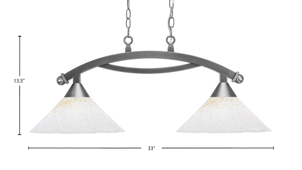 Bow Two Light Island Pendant in Brushed Nickel with 12" Gold Ice Shade