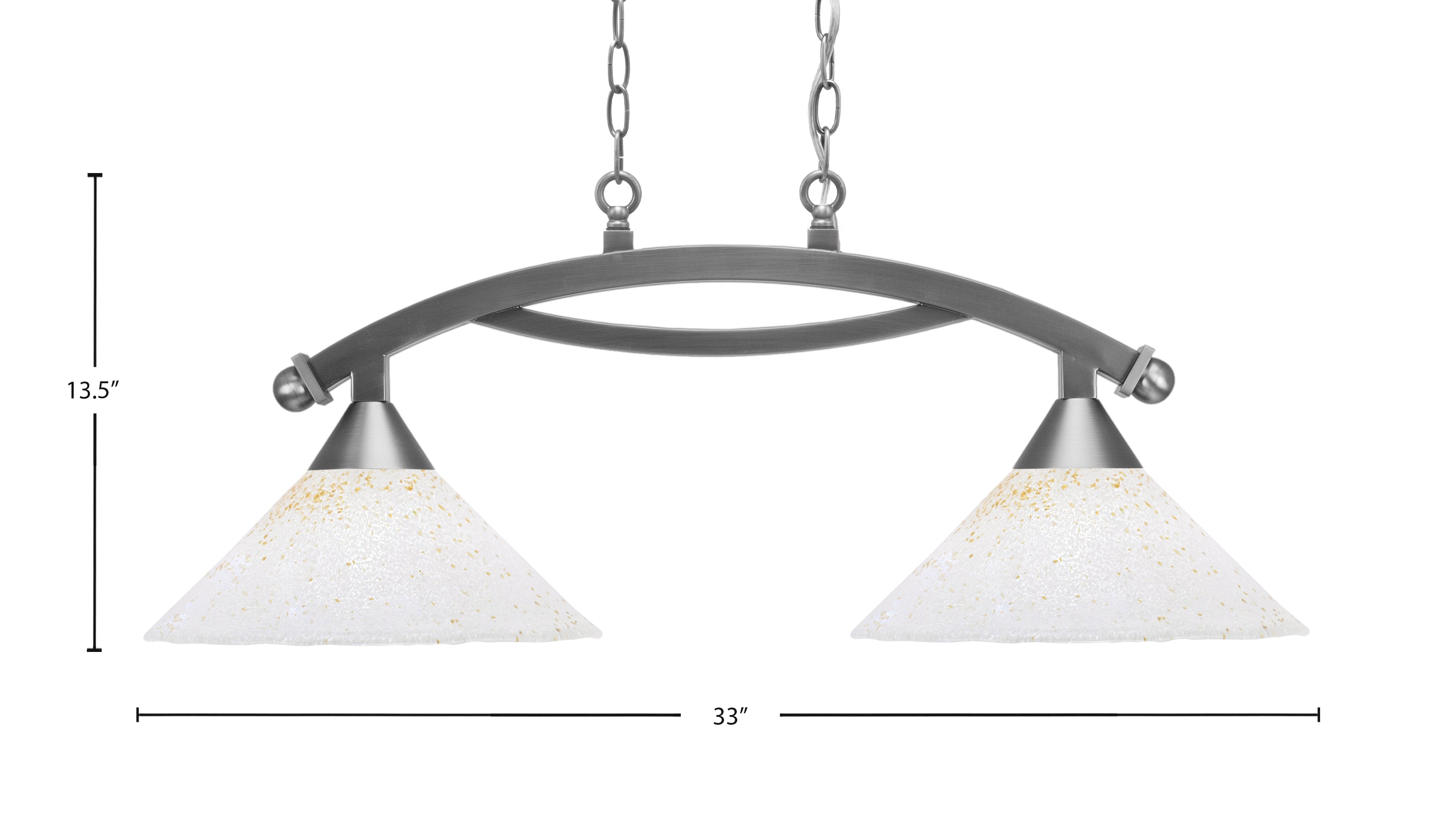 Bow Two Light Island Pendant in Brushed Nickel with 12" Gold Ice Shade