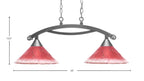 Bow Two Light Island Pendant in Brushed Nickel with 12" Raspberry Crystal Shade