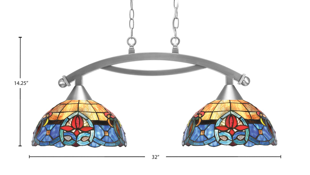 Bow Two Light Island Pendant in Brushed Nickel with Sierra Art Glass Shade