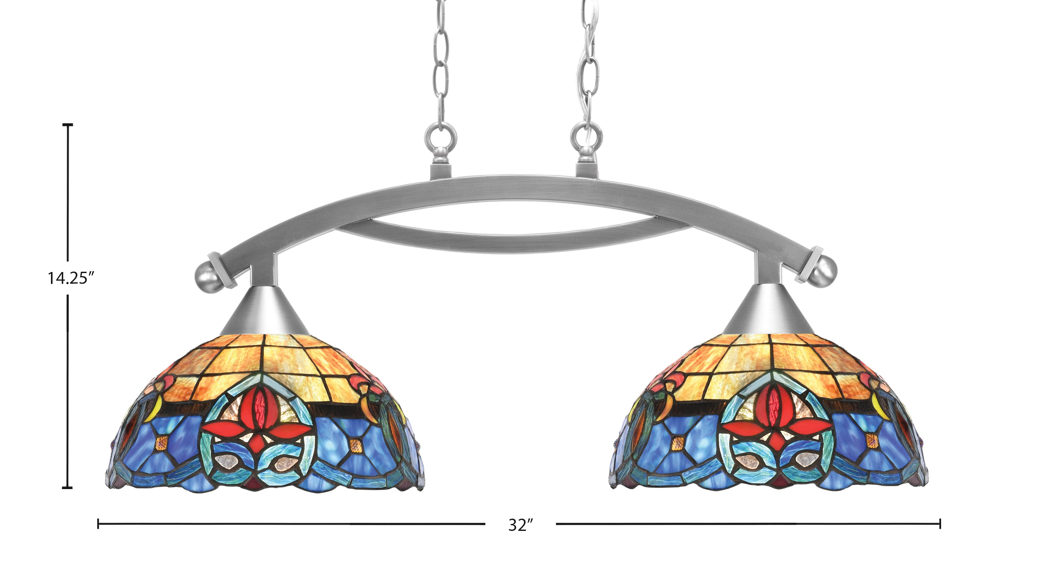 Bow Two Light Island Pendant in Brushed Nickel with Sierra Art Glass Shade