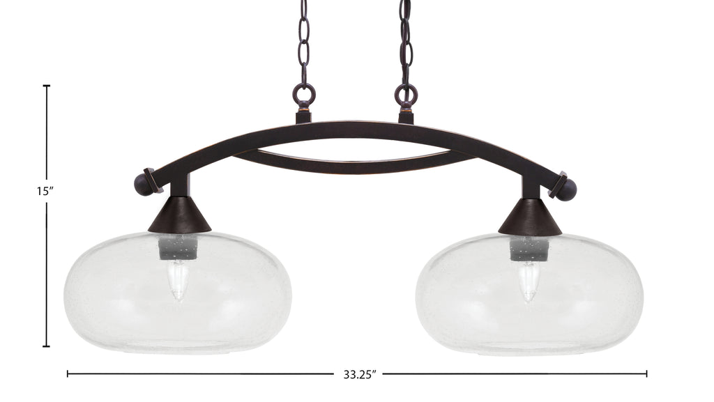 Bow Two Light Island Pendant in Dark Granite with Clear Bubble Shade