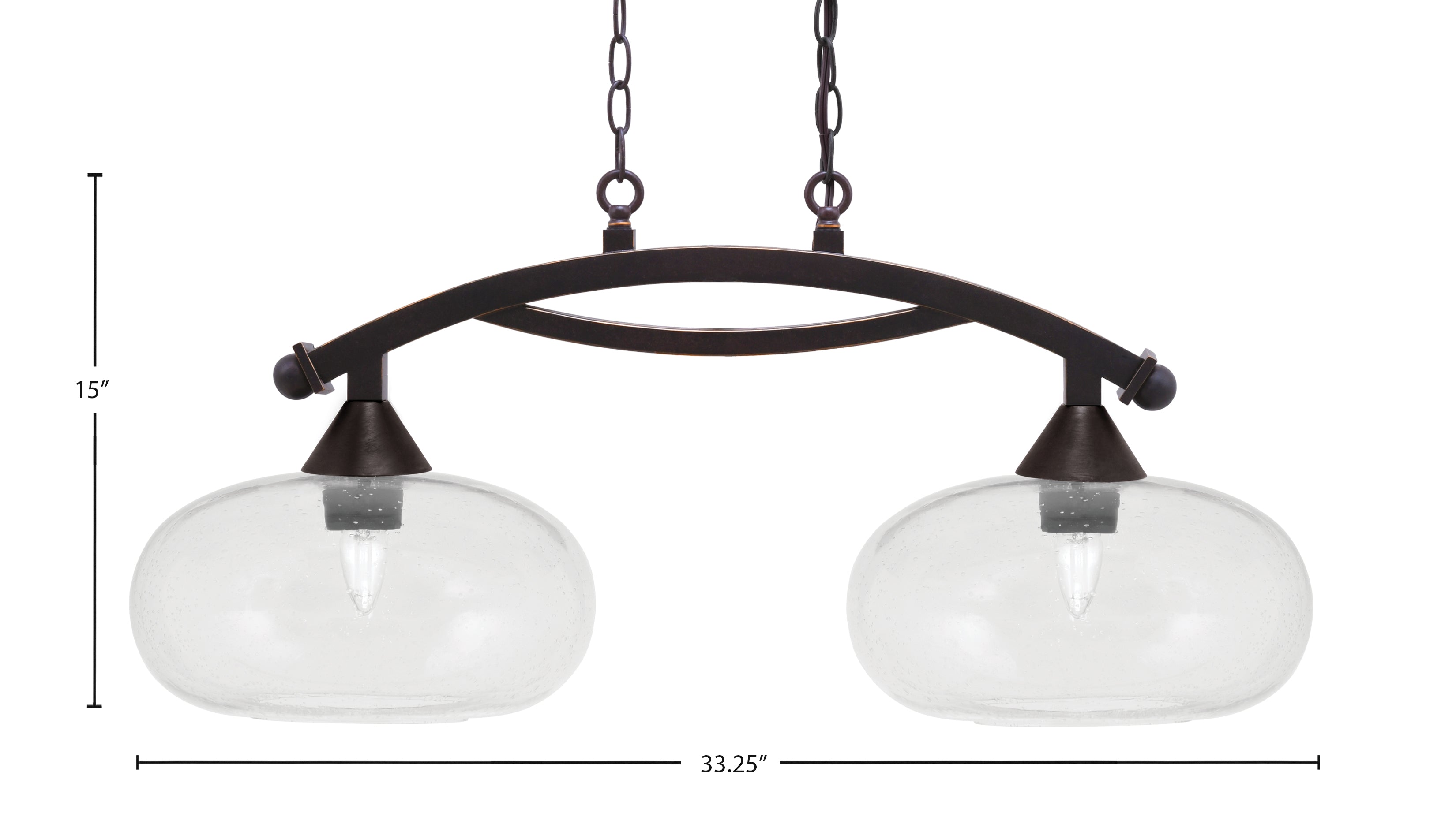 Bow Two Light Island Pendant in Dark Granite with Clear Bubble Shade
