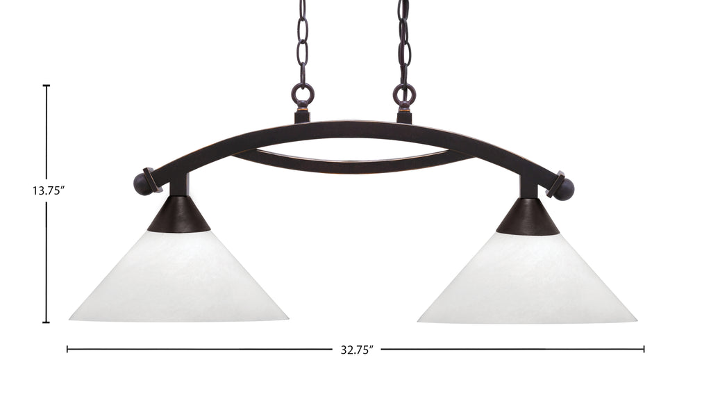 Bow Two Light Island Pendant in Dark Granite with White Marble Shade