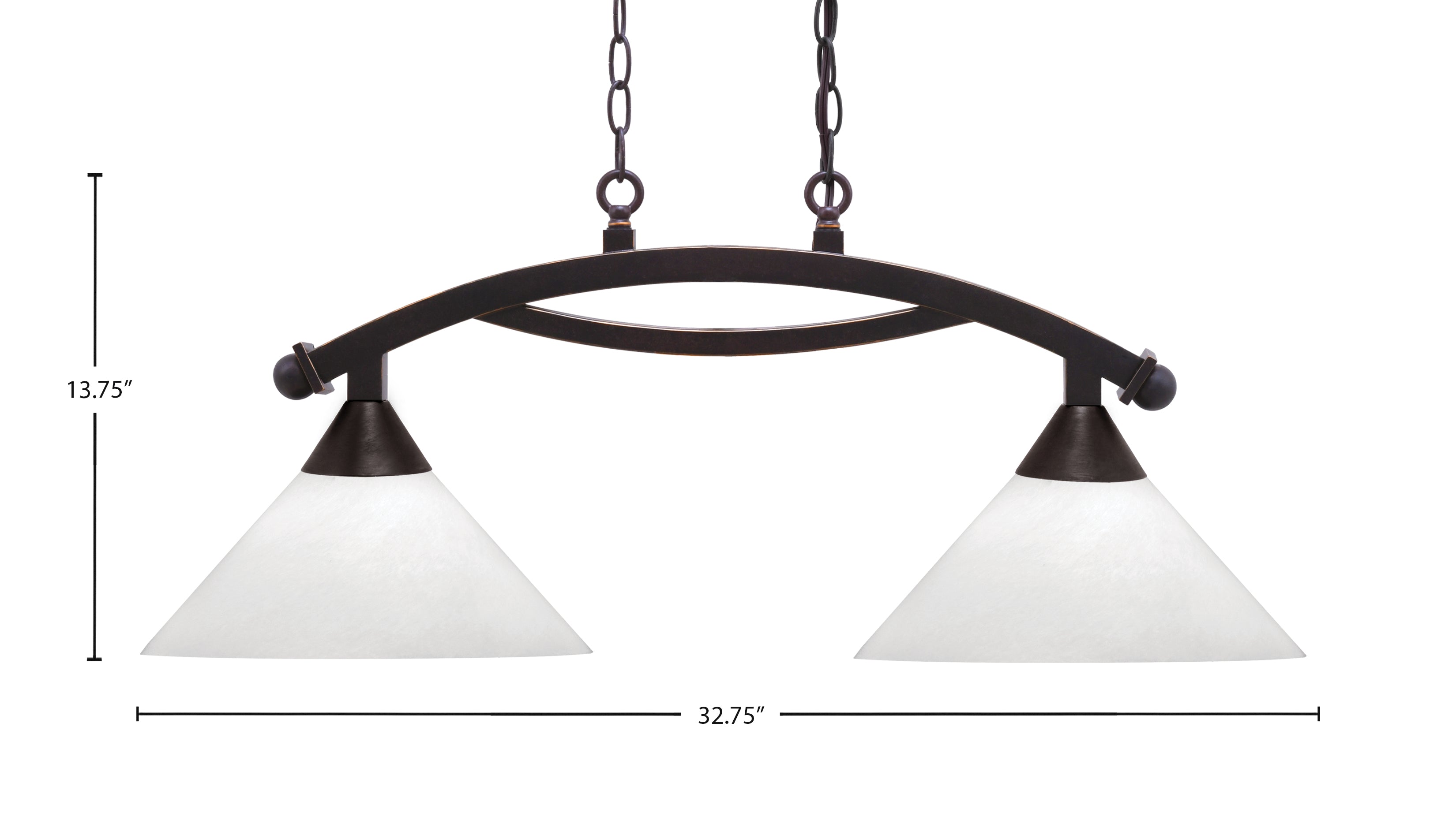Bow Two Light Island Pendant in Dark Granite with White Marble Shade