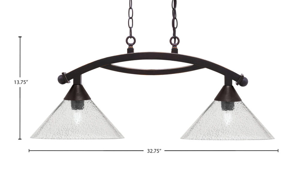 Bow Two Light Island Pendant in Dark Granite with Smoke Bubble Shade