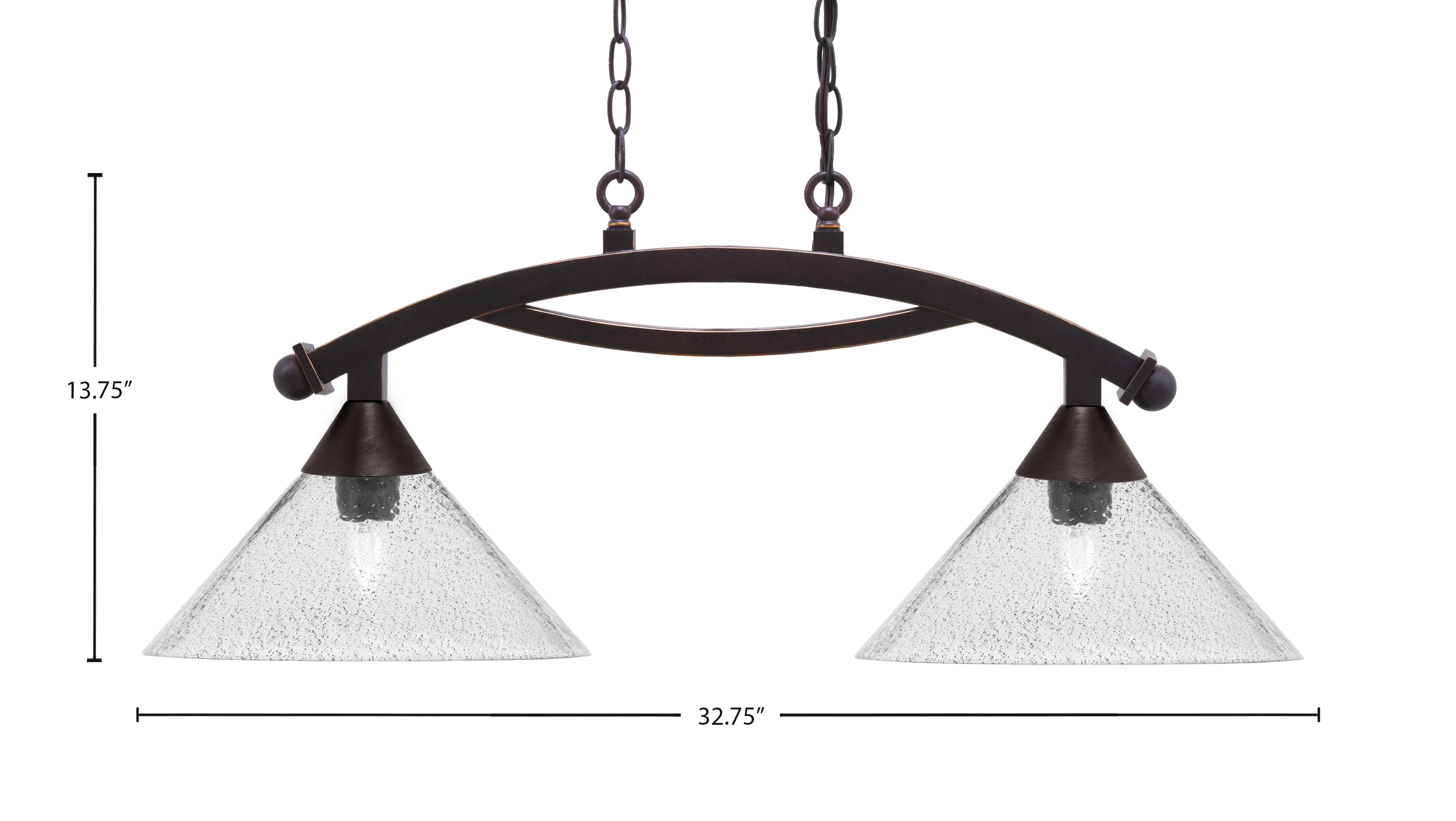 Bow Two Light Island Pendant in Dark Granite with Smoke Bubble Shade
