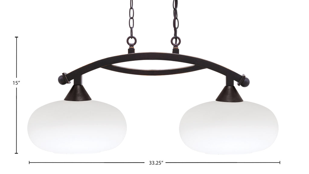 Bow Two Light Island Pendant in Dark Granite with White Muslin Shade