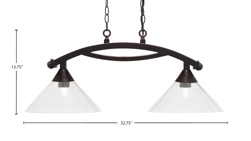 Bow Two Light Island Pendant in Dark Granite with Clear Bubble Shade