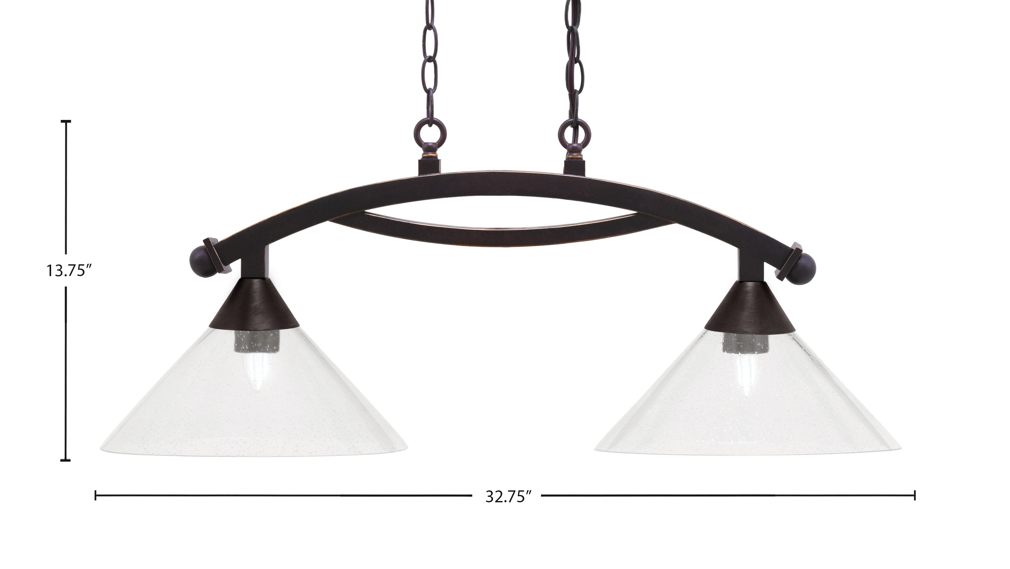 Bow Two Light Island Pendant in Dark Granite with Clear Bubble Shade