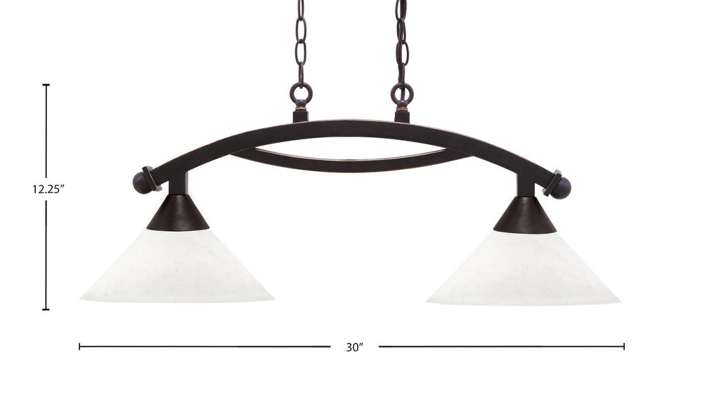Bow Two Light Island Pendant in Dark Granite with White Muslin Shade