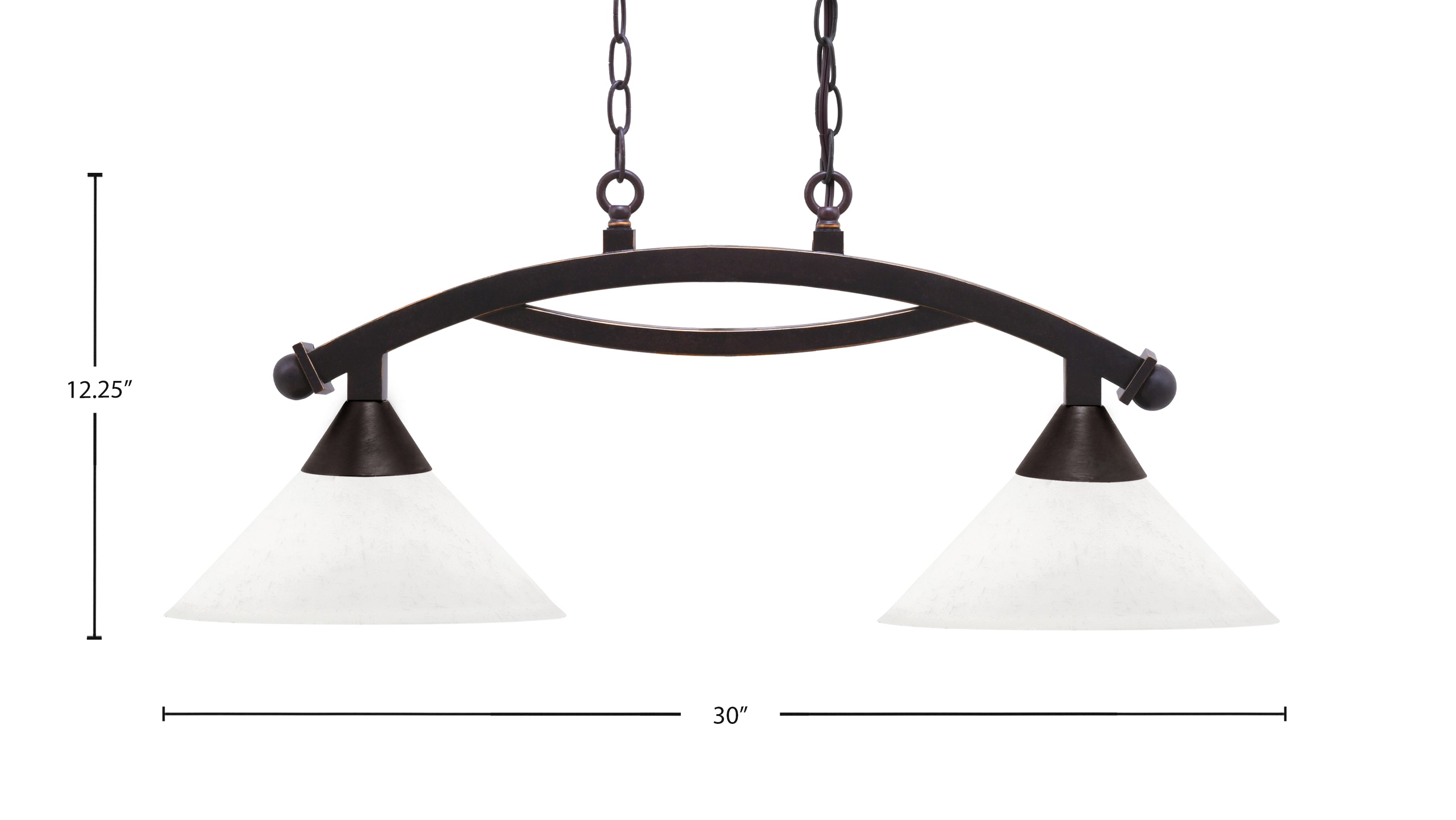 Bow Two Light Island Pendant in Dark Granite with White Muslin Shade