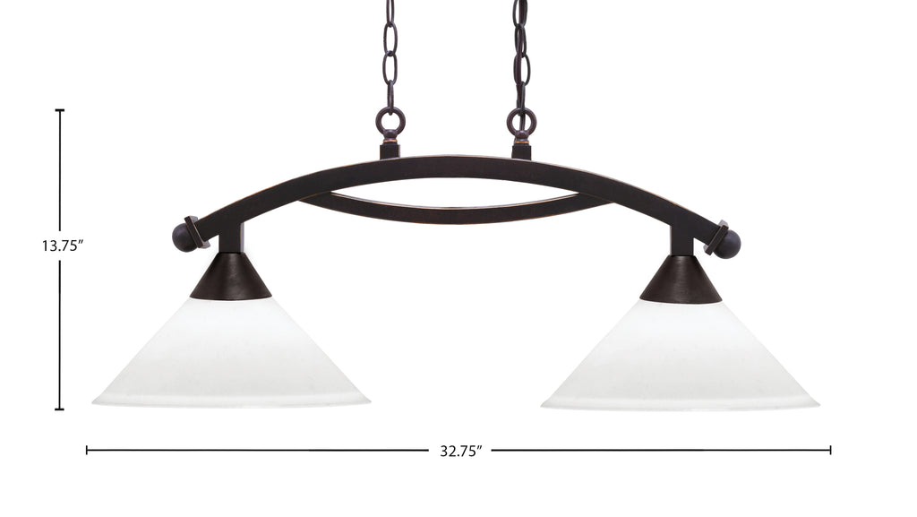 Bow Two Light Island Pendant in Dark Granite with White Muslin Shade