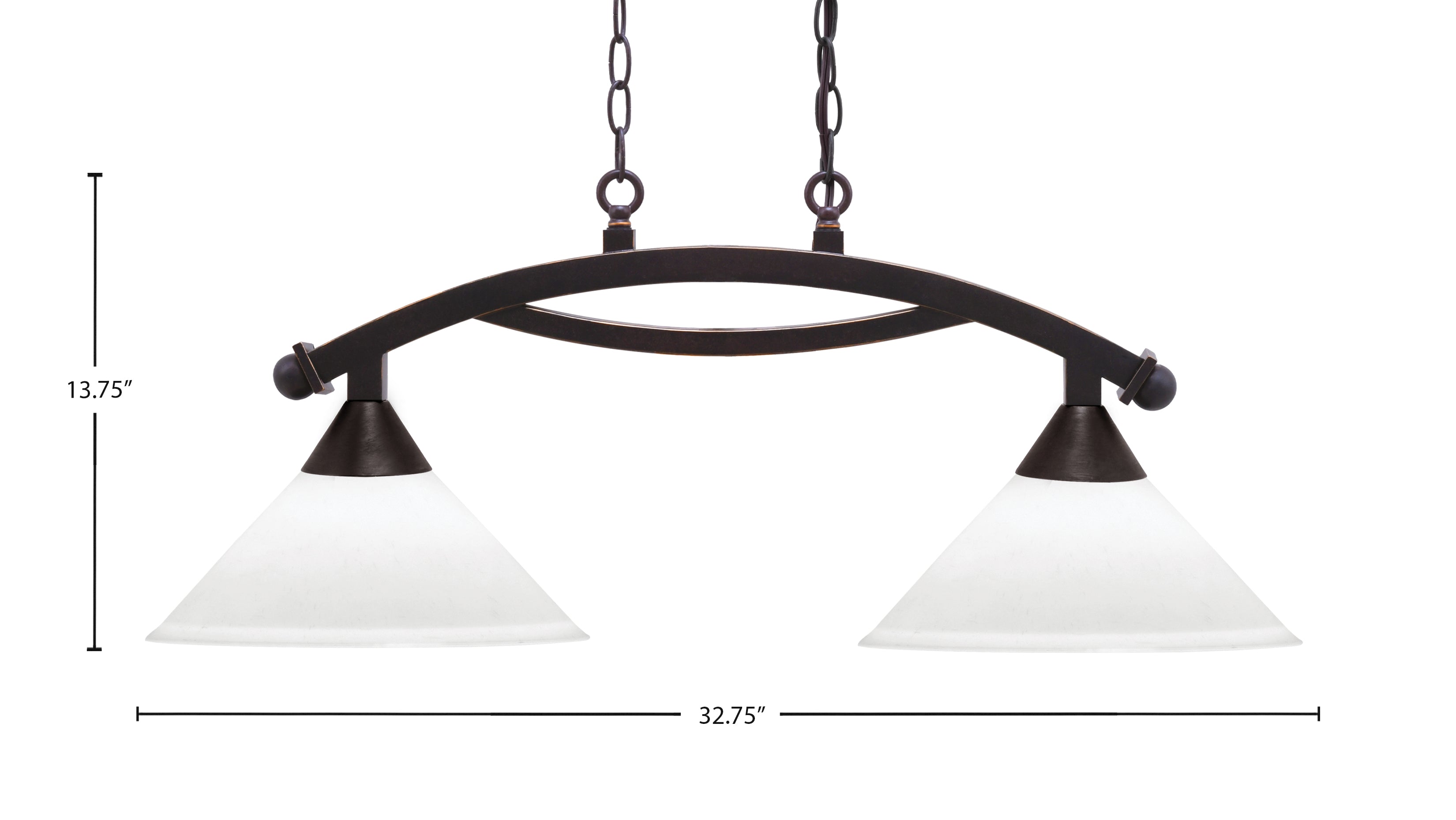 Bow Two Light Island Pendant in Dark Granite with White Muslin Shade