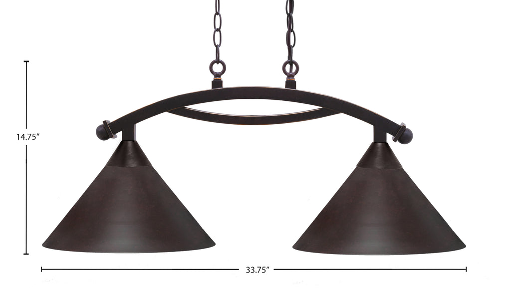 Bow Two Light Island Pendant in Dark Granite with Dark Granite Cone Metal Shade Shade