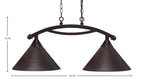 Bow Two Light Island Pendant in Dark Granite with Dark Granite Cone Metal Shade Shade