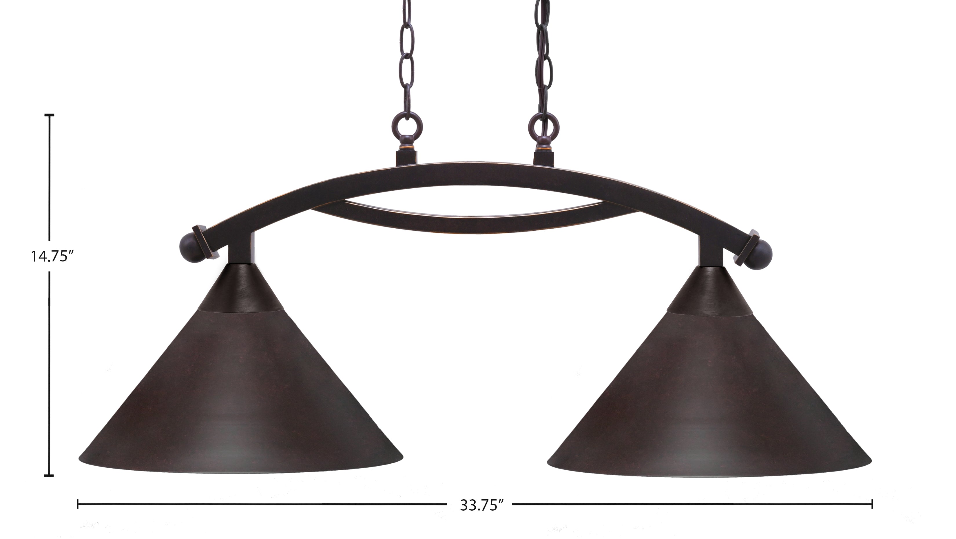 Bow Two Light Island Pendant in Dark Granite with Dark Granite Cone Metal Shade Shade