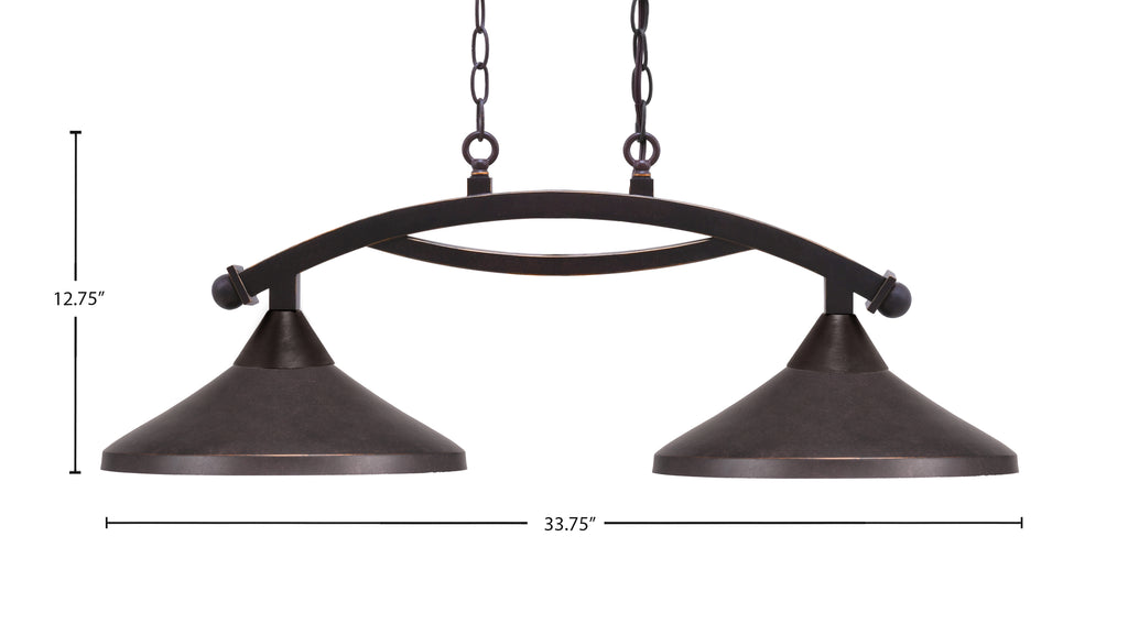 Bow Two Light Island Pendant in Dark Granite with Dark Granite Cone Metal Shade Shade