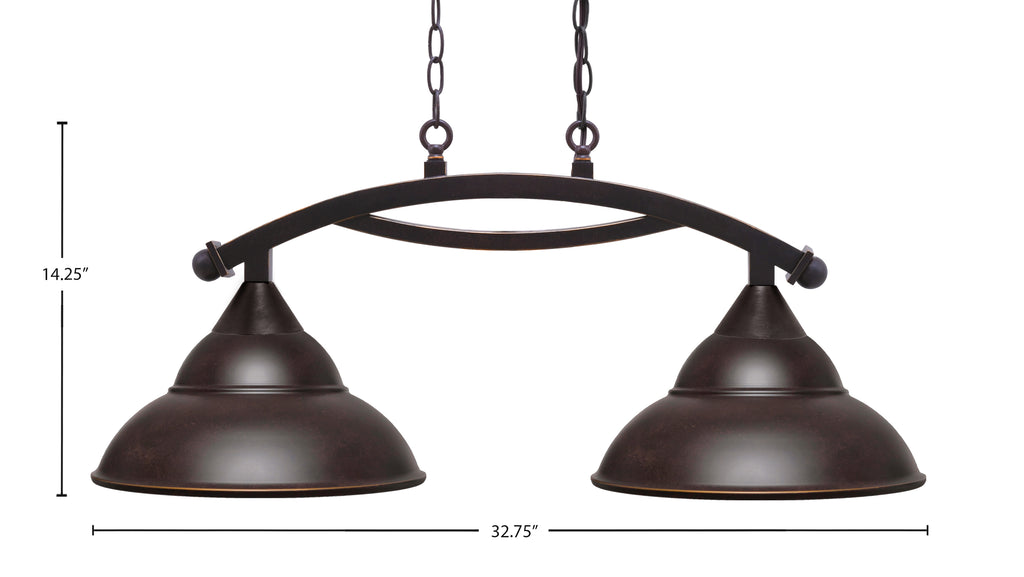 Bow Two Light Island Pendant in Dark Granite with 13" Dark Granite Double Bubble Metal Shade Shade