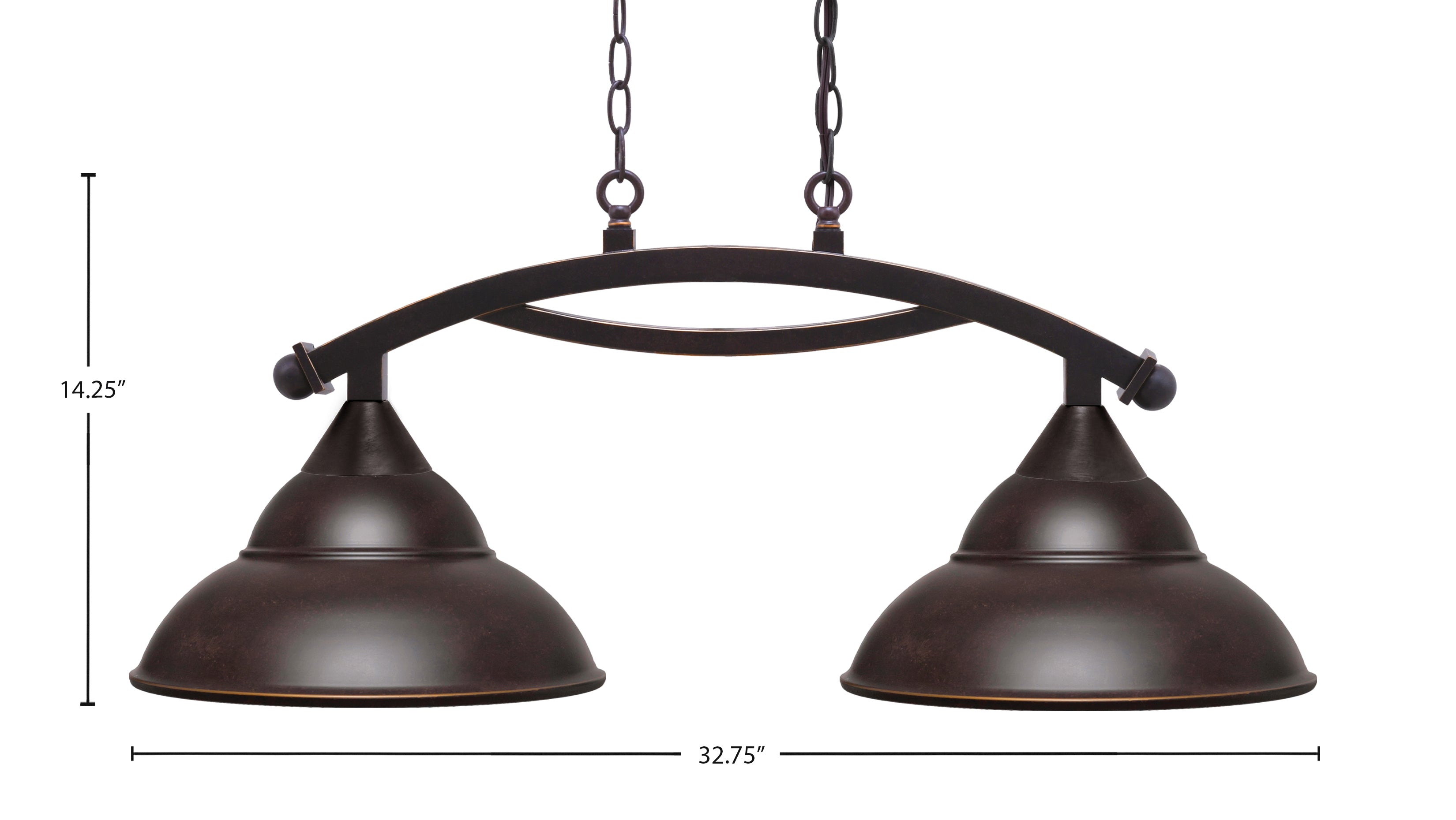Bow Two Light Island Pendant in Dark Granite with 13" Dark Granite Double Bubble Metal Shade Shade