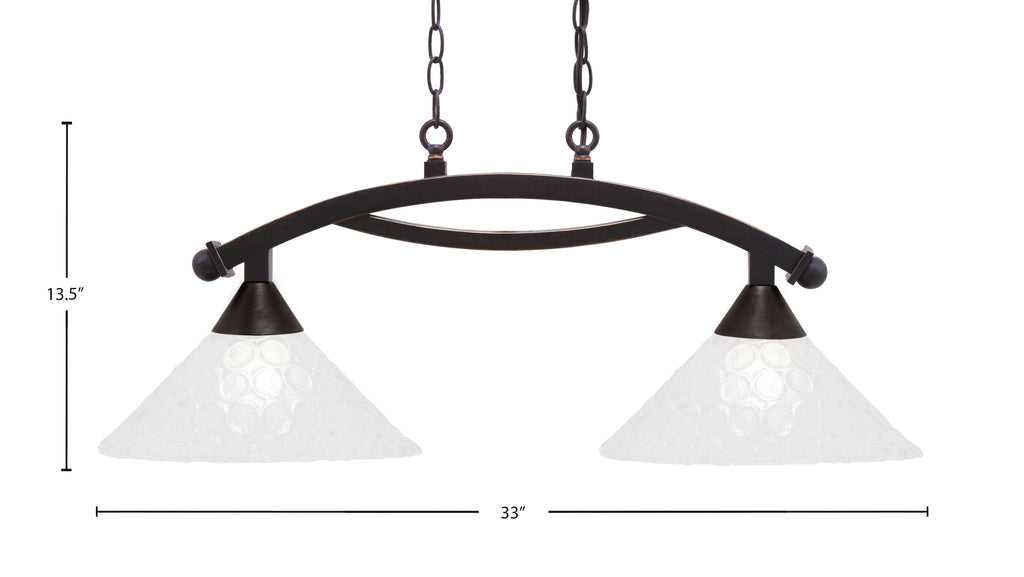 Bow Two Light Island Pendant in Dark Granite with 12" Italian Bubble Shade