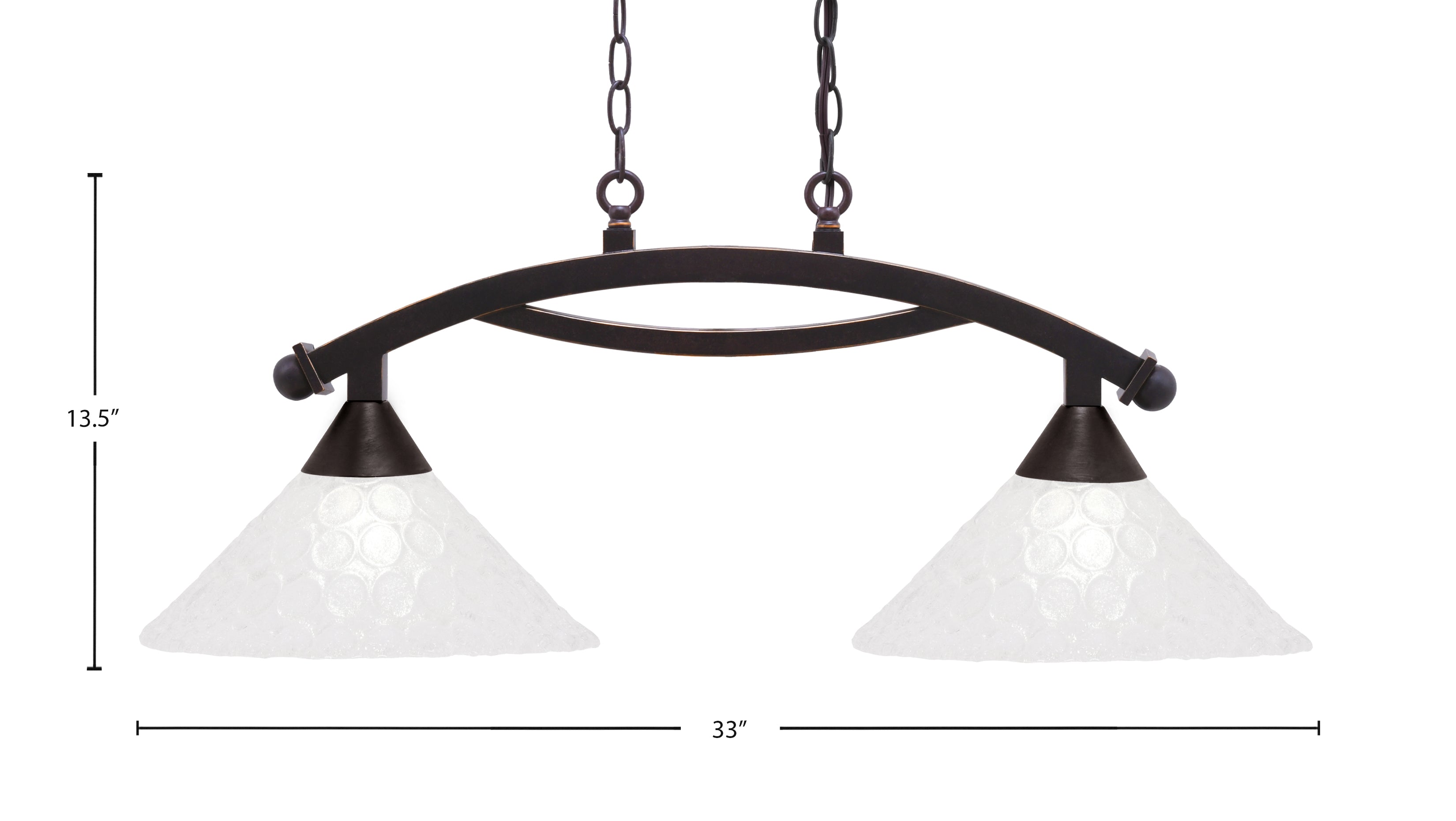 Bow Two Light Island Pendant in Dark Granite with 12" Italian Bubble Shade