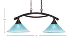 Bow Two Light Island Pendant in Dark Granite with 12" Teal Crystal Shade