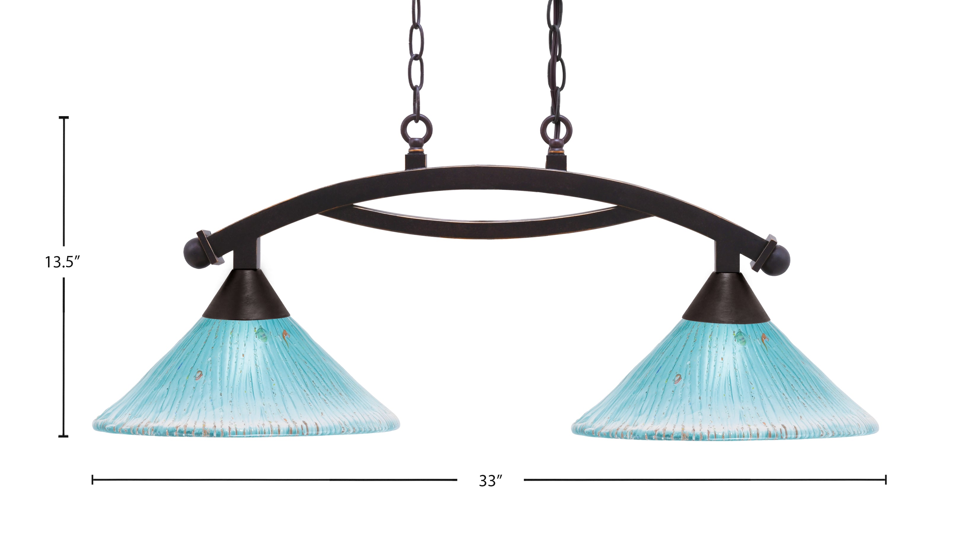 Bow Two Light Island Pendant in Dark Granite with 12" Teal Crystal Shade