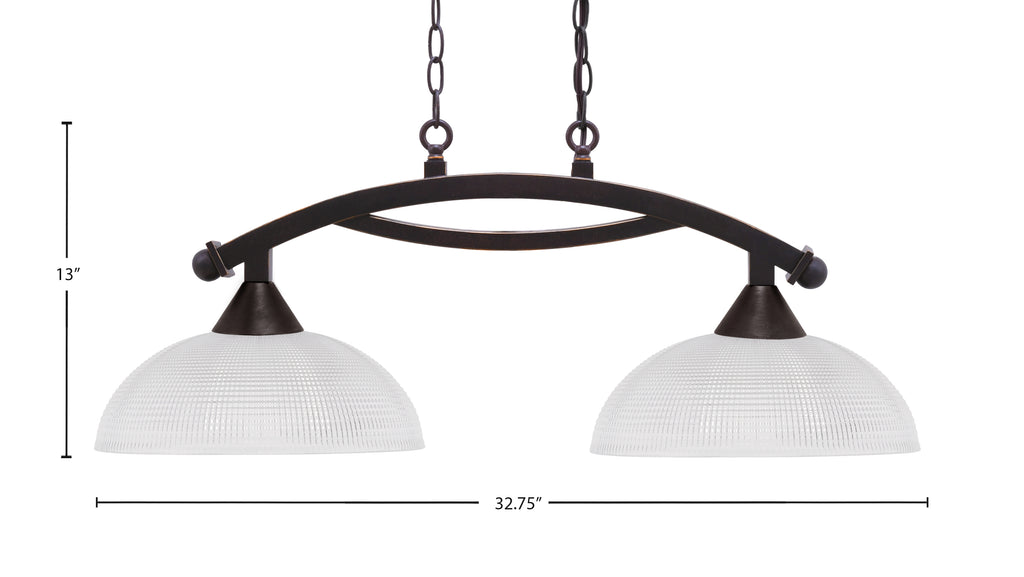 Bow Two Light Island Pendant in Dark Granite with Clear Ribbed Shade