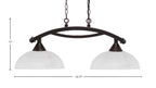 Bow Two Light Island Pendant in Dark Granite with Clear Ribbed Shade