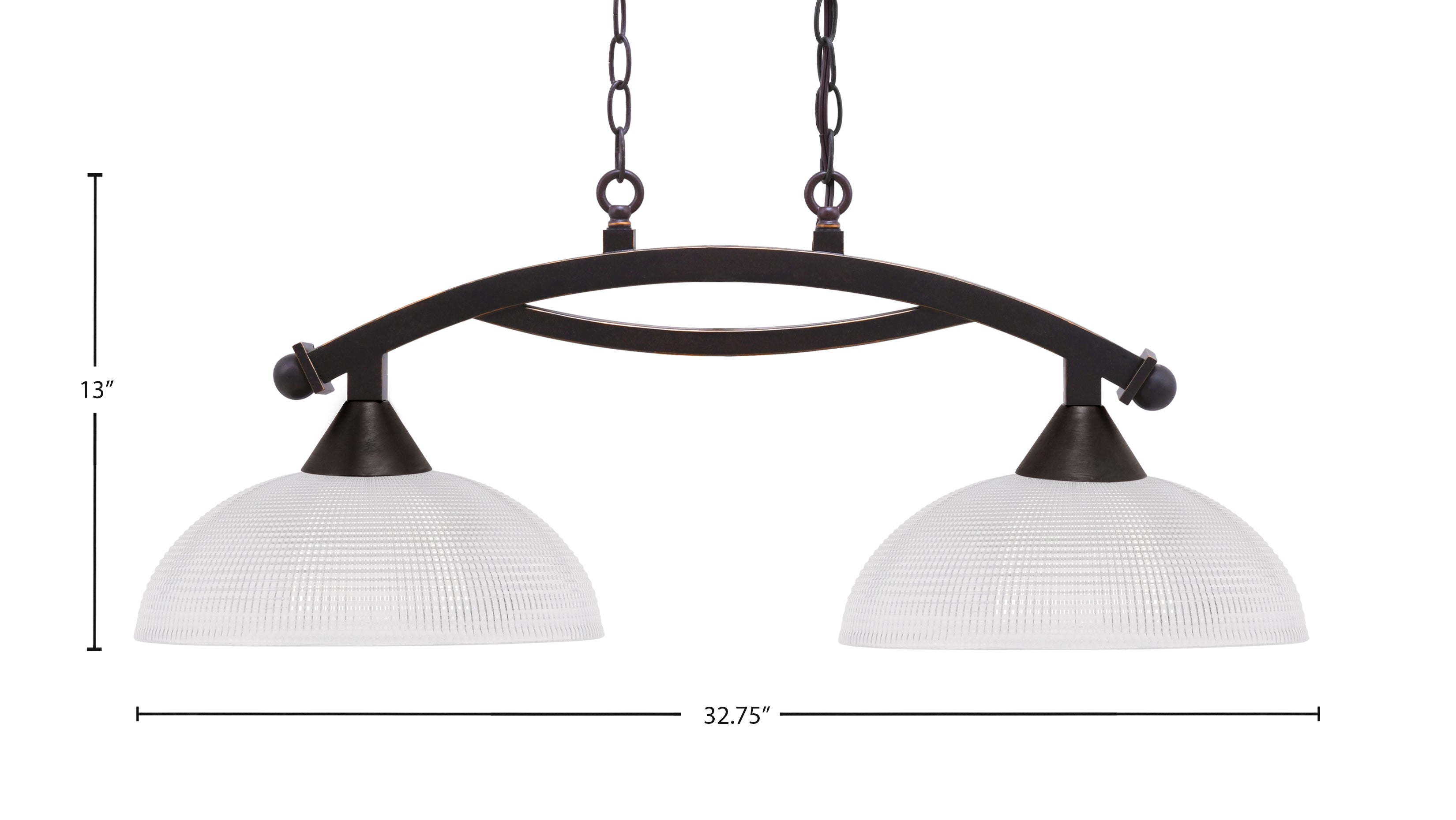Bow Two Light Island Pendant in Dark Granite with Clear Ribbed Shade
