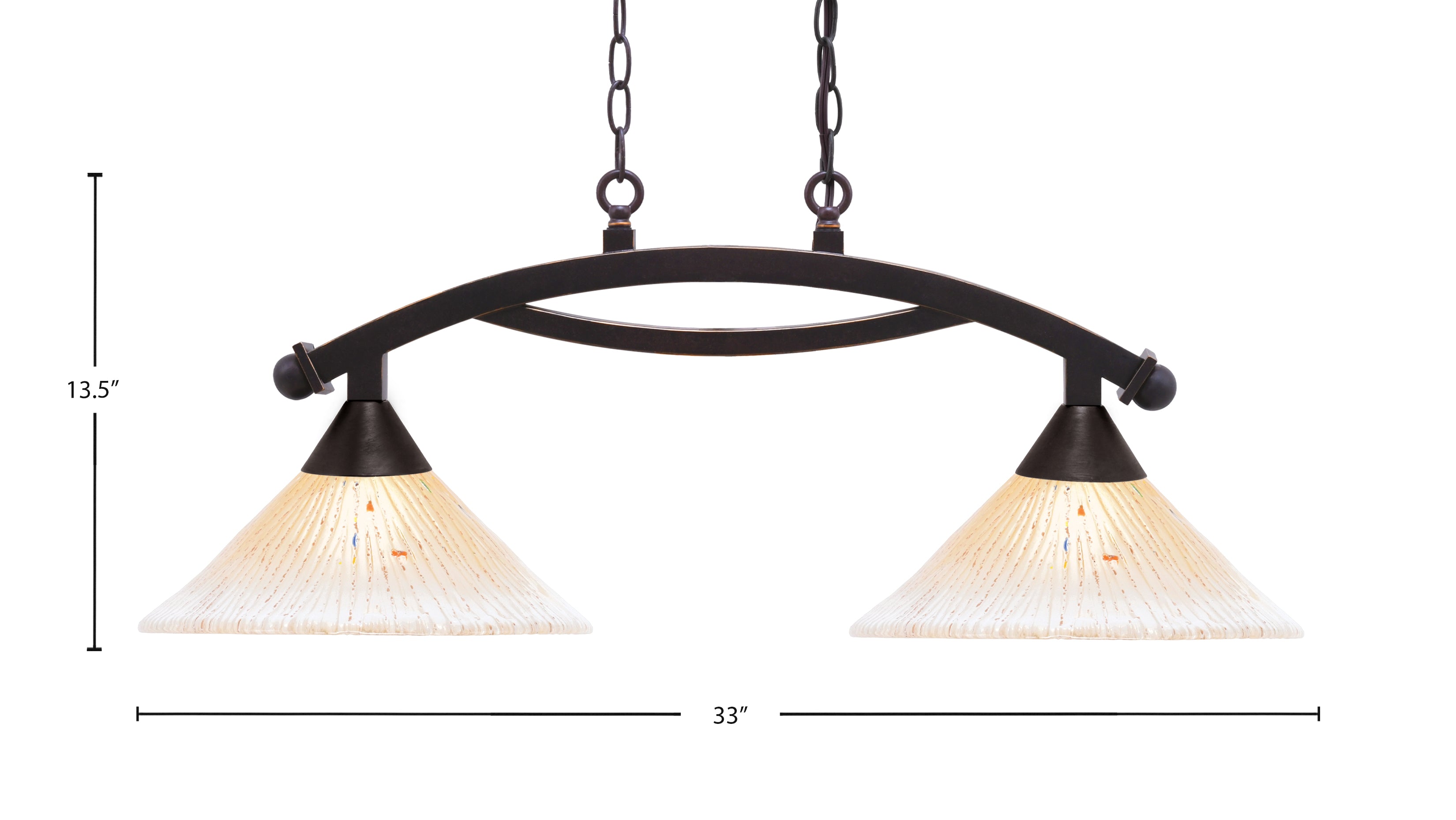 Bow Two Light Island Pendant in Dark Granite with 12" Amber Crystal Shade
