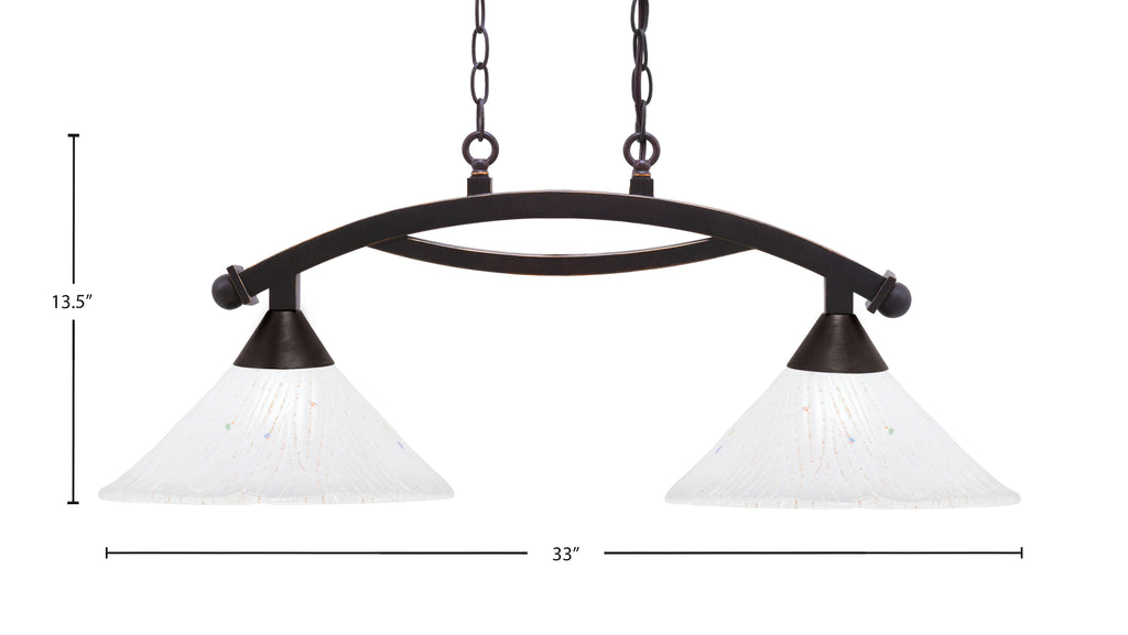 Bow Two Light Island Pendant in Dark Granite with 12" Frosted Crystal Shade