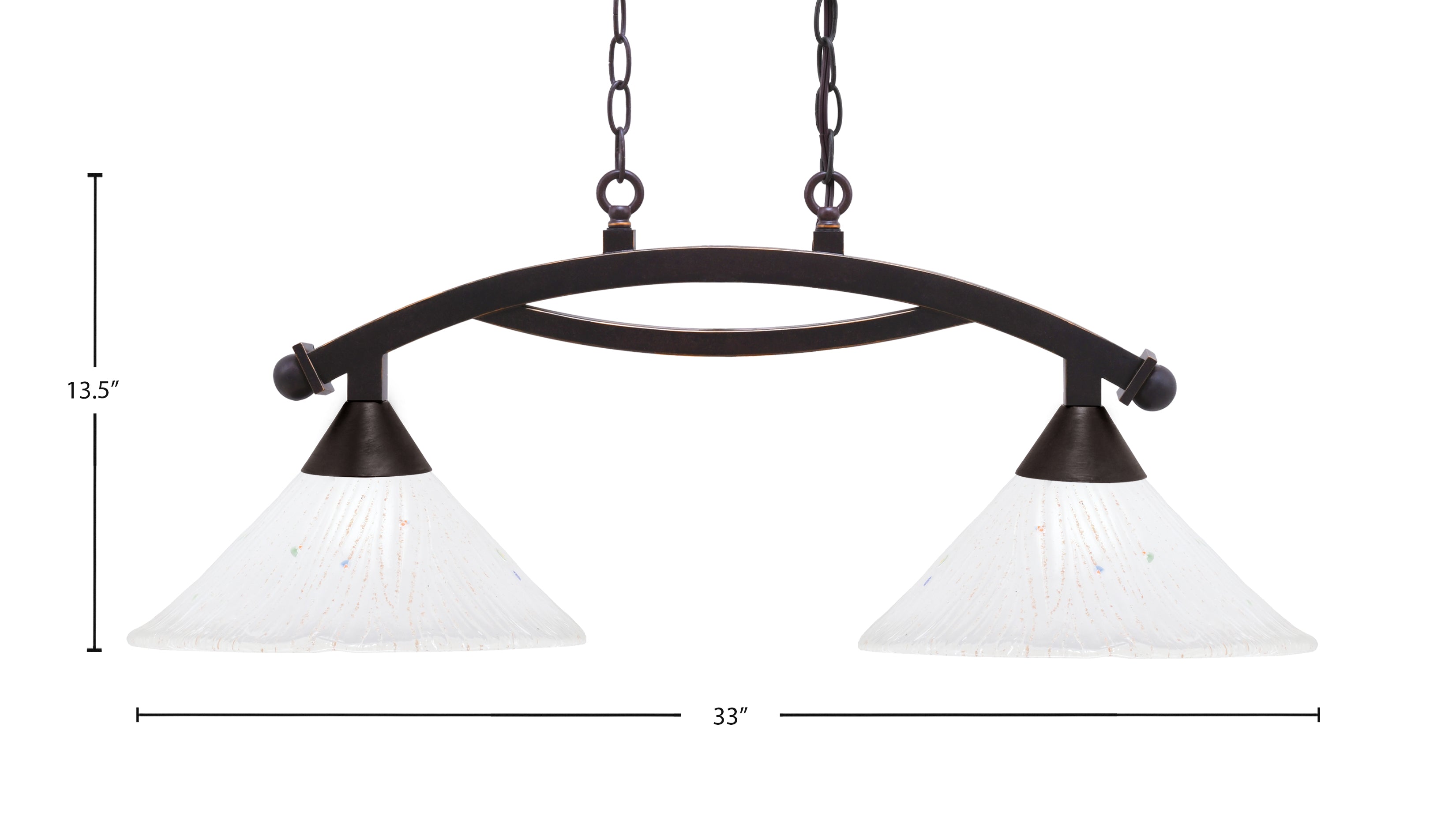 Bow Two Light Island Pendant in Dark Granite with 12" Frosted Crystal Shade